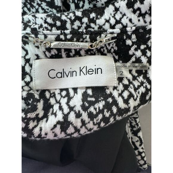 CK Sz 2 Snakeskin Open Front Waterfall Blazer Monochrome Career Urban Chic - Picture 4 of 5